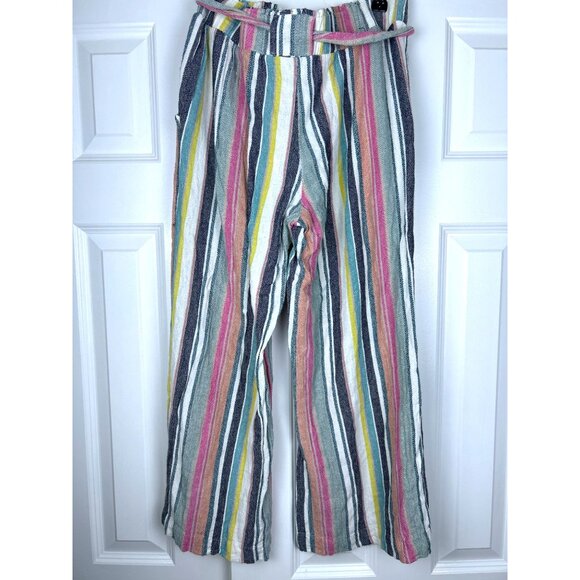 Women’s Flowy Linen Boho Colorful Striped Wide Leg Cropped Festival Pants M - Picture 6 of 13